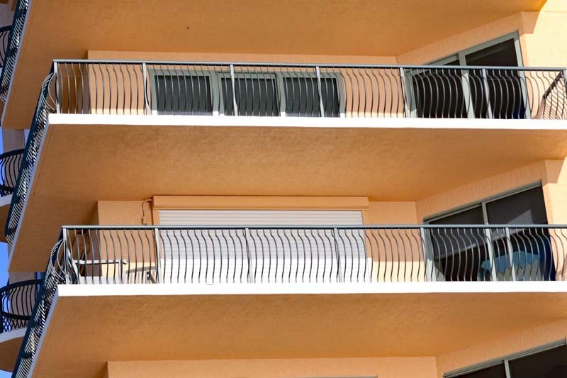 Roll-down hurricane shutter on a Miami condo balcony