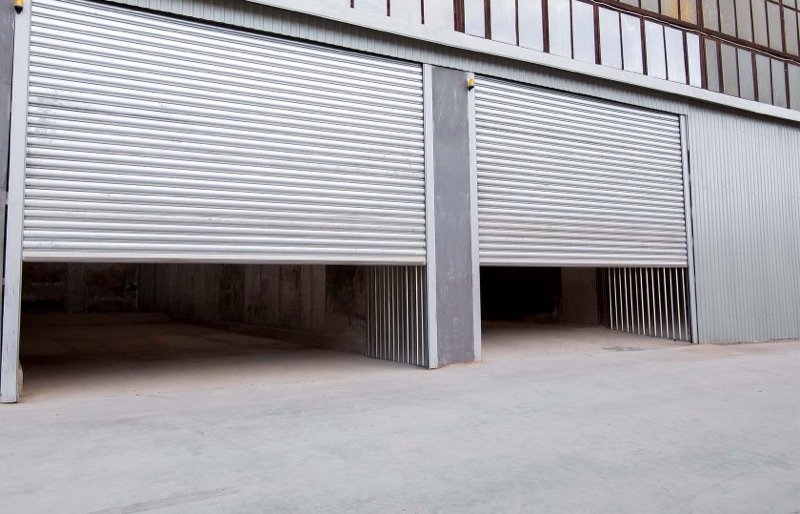 Industrial roll-down shutters on warehouse openings
